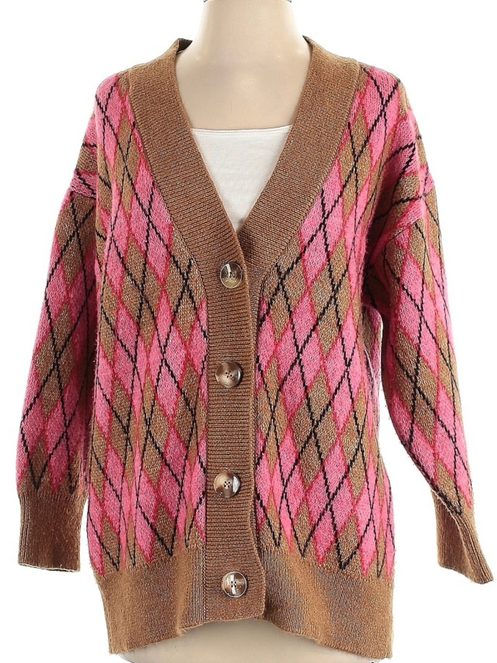 Mango Multicolor Pink and Brown Knit Sweater / Cardigan